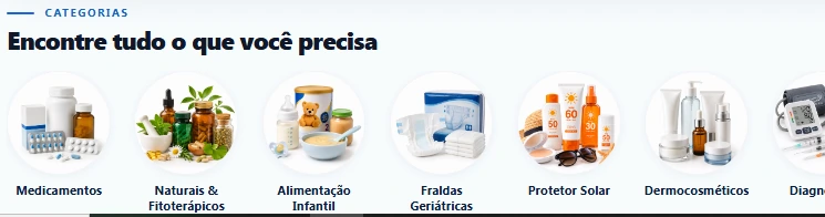 Categorias em destaque na página inicial